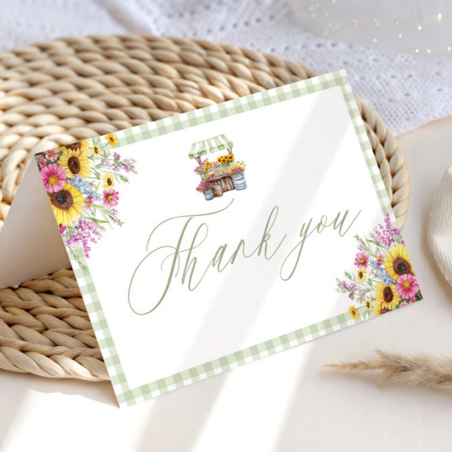 Cartão de Agradecimento Gingham Verde Fresco do Me (Green Gingham Fresh Off The Market Thank you Card)