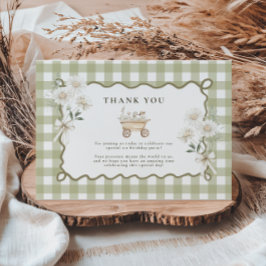 Cartão De Agradecimento Gingham Verde primeiro aniversario bobo Goose