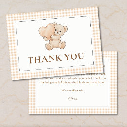 Cartão De Agradecimento Gingham we can bearly wait baby shower, teddy bear