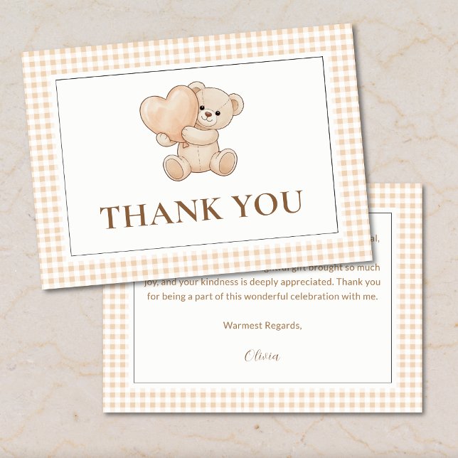 Cartão De Agradecimento Gingham we can bearly wait baby shower, teddy bear (Criador carregado)