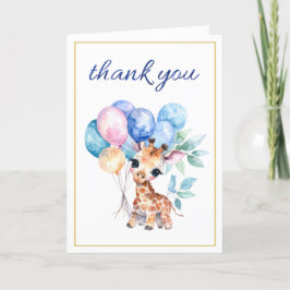 Cartão De Agradecimento Girafa bebê com balões Obrigado