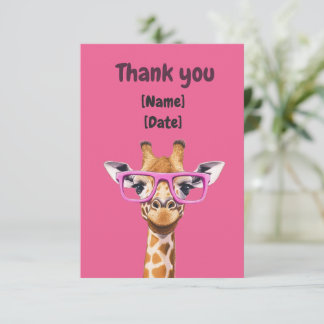 Cartão De Agradecimento Girafa Fofa Personalizada Nome & Data Engraçada
