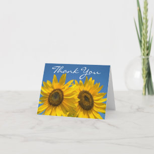 Cartão De Agradecimento Girassóis Amarelos Flores Azuis Obrigado Floral