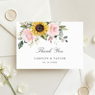Cartão De Agradecimento Girassóis Coram Rosa Floral Casamento Rústico