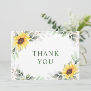 Cartão De Agradecimento Girassóis Elegantes Verde Floral