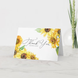 Cartão De Agradecimento Girassóis Florais de Aquarela Rústica Casamento