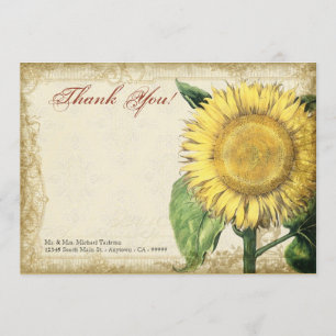 Cartão De Agradecimento Girassóis Florais Vintage - Casamento de Outono