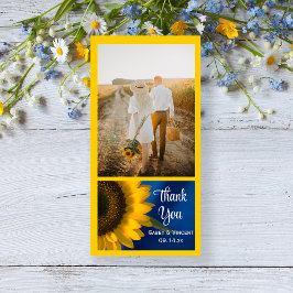 Cartão De Agradecimento Girassol Amarelo no Casamento Azul Obrigado Foto