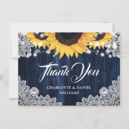 Cartão De Agradecimento Girassol Azul Marinho Madeira Casamento Elegante R