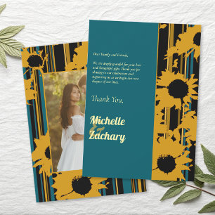 Cartão De Agradecimento Girassol Azul Teal Dourado Casamento Moderno