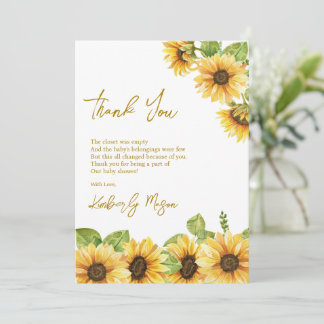 Cartão De Agradecimento Girassol | Bebê em Flor Chá de Bebê