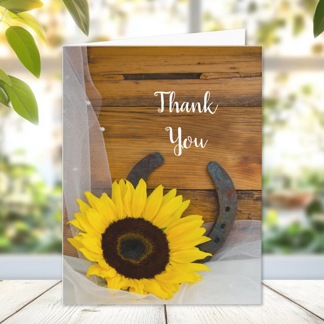 Cartão De Agradecimento Girassol e ferradura Ocidental Obrigado (Criador carregado)
