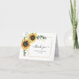 Cartão De Agradecimento Girassol Eucalipto Foto Casamento Aquarela