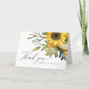 CARTÃO DE AGRADECIMENTO GIRASSOL FLORAL AMARELO RÚSTICO CASAMENTO AQUARELA