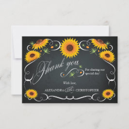 Cartão De Agradecimento Girassol Floral Quadro-Negro Vintage Obrigado