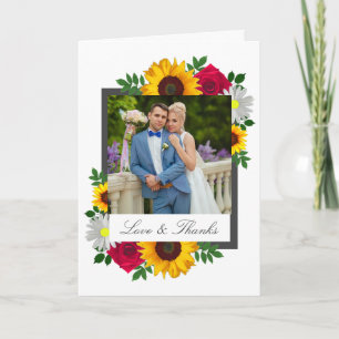Cartão De Agradecimento Girassol Rosa Margarida Floral Casamento
