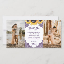 Cartão De Agradecimento Girassol Roxo Floral Renda Foto Casamento