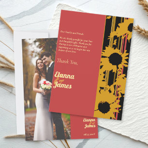 Cartão De Agradecimento Girassol Verão Dourado Vermelho Casamento Foto