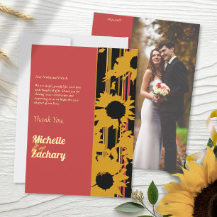 Cartão De Agradecimento Girassol Verão Dourado Vermelho Casamento Foto