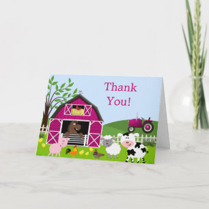 Cartão De Agradecimento Girl Barnyard Farm Animals Thank You Card