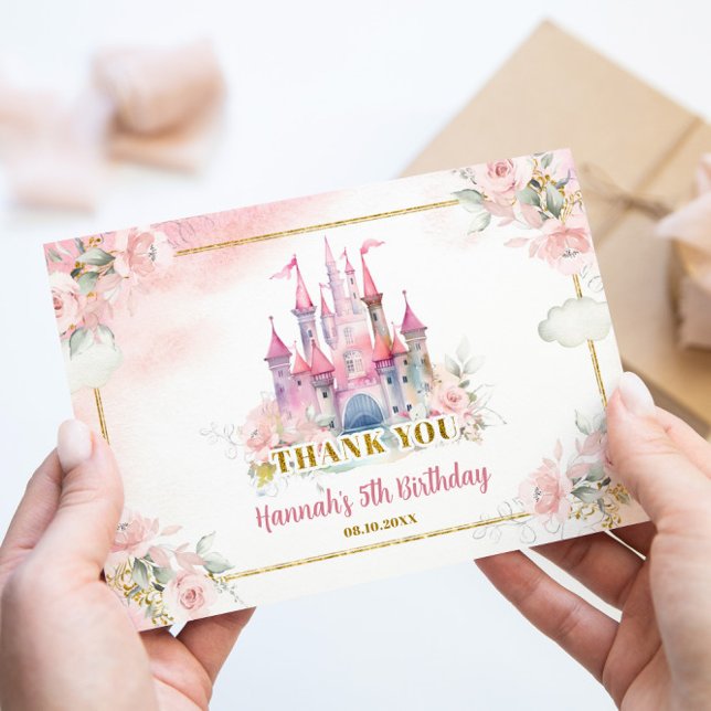 Cartão De Agradecimento Girl Princess Royal Castle 5 Birthday (Criador carregado)