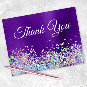 Cartão De Agradecimento Girly Bright Indigo Purple Foil Holo Glitter