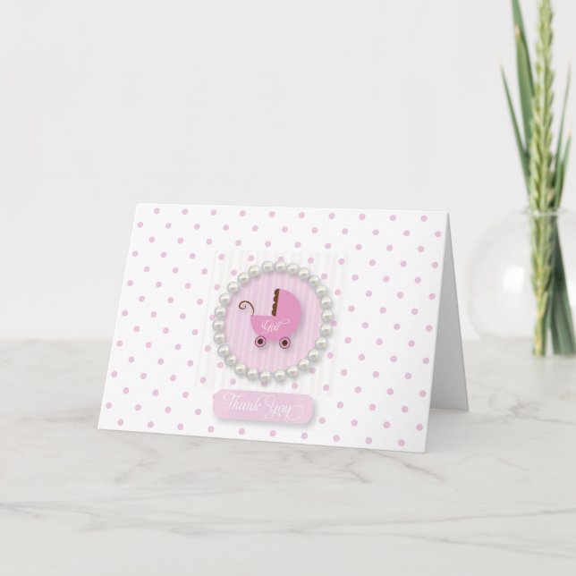 Cartão De Agradecimento Girly Pearls and Polka dots baby Thank You cards (Frente)