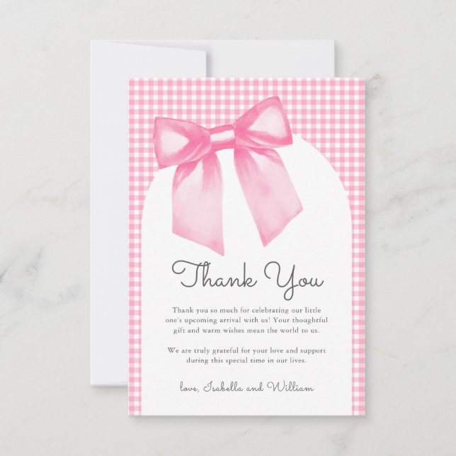 Cartão De Agradecimento Girly Pink Bow Baby Shower Thank You Card (Frente)