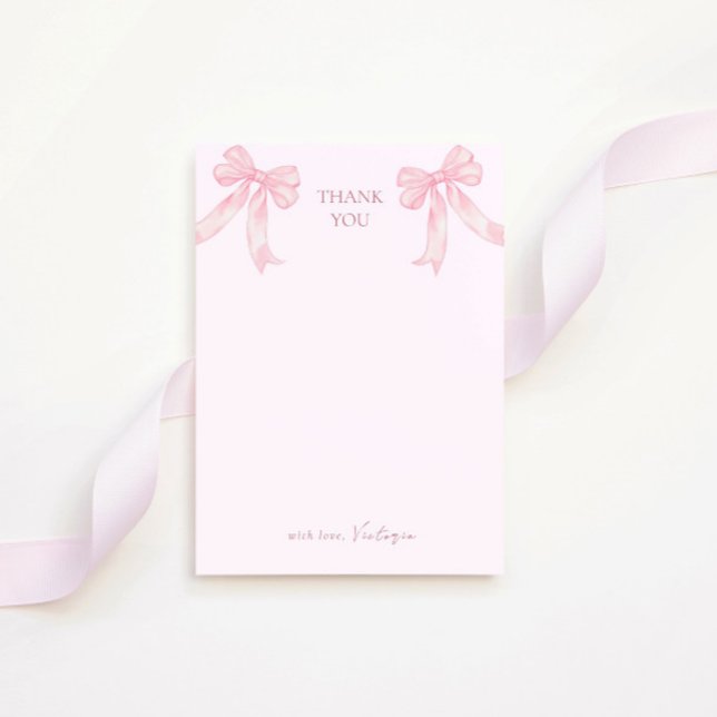 Cartão De Agradecimento Girly Pink Bows Elegant Bridal Shower (Criador carregado)