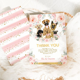 Cartão De Agradecimento Girly Puppy Chá de fraldas Blush Cães Florais Rosa
