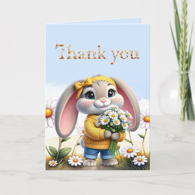 Cartão De Agradecimento Girly rabbit polka dot bow Thank you (Frente)