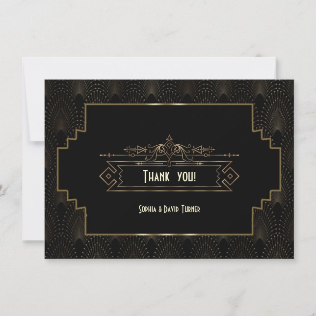 Cartão De Agradecimento Glam Art Deco Grande Gatsby Casamento Obrigado (Frente)