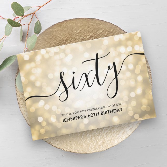 Cartão De Agradecimento Glam Dourado Luzes de Lanterna 60º Aniversário Obr (Glam Gold Glitter Lights 60th Birthday Thank You)