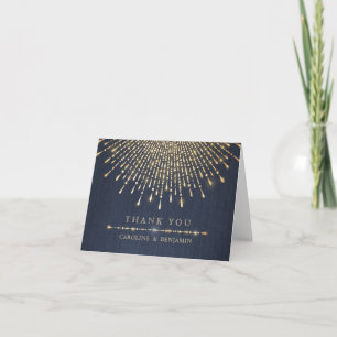 Cartão De Agradecimento Glam gold marinho deco obrigado de casamento