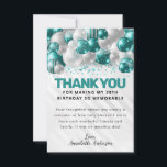 Cartão De Agradecimento Glam Teal Green Silver Balão Glitter Aniversário<br><div class="desc">Cinza Verde-Silver Verde-Teal Moderno A Glama Glitter Glitter Qualquer Idade Obrigado Cartão De Aniversário</div>