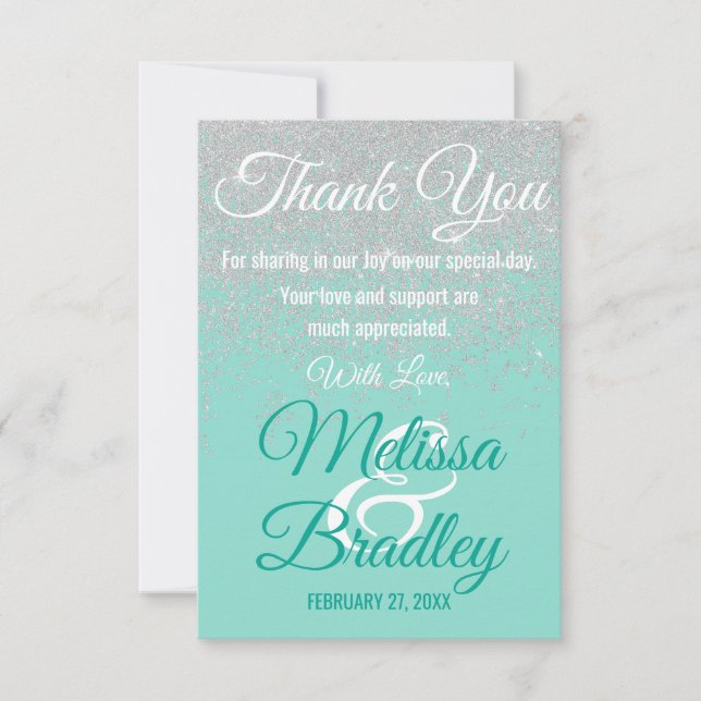 Cartão De Agradecimento Glam White Glitter Sparkles Teto Obrigado (Frente)