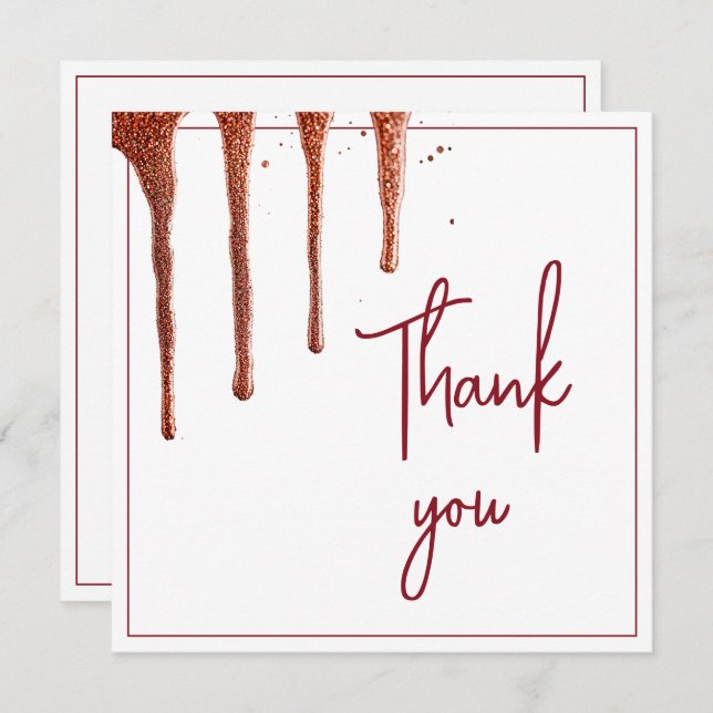 Cartão De Agradecimento Glamorous Rosa, Glitter Dourado, Doce 16 Aniversár (Frente/Verso)