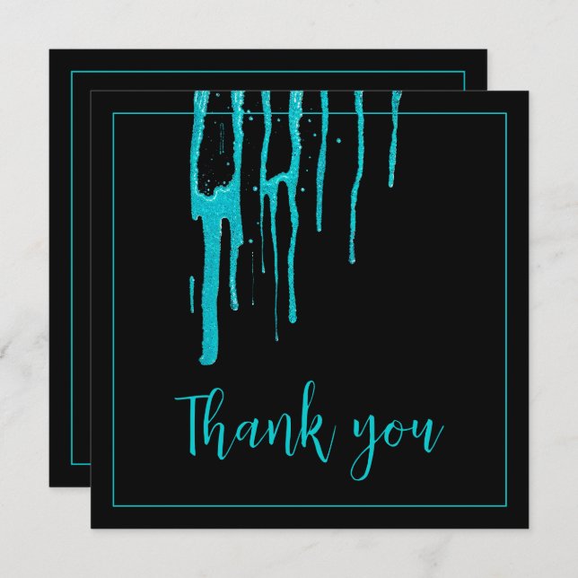 Cartão De Agradecimento Glitter Chic Teal Drips Doce 16 Aniversário (Frente/Verso)