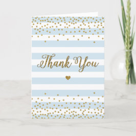 Cartão De Agradecimento Glitter Dourado Azul Claro Menino Chá de Bebê Conf