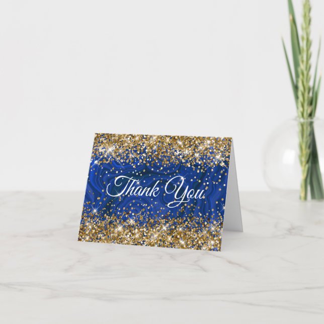 Cartão De Agradecimento Glitter Dourado Lapis Lazuli 50º aniversário (Frente)