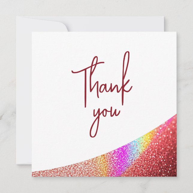 Cartão De Agradecimento Glitter Glitter Rosa Dourado Arco-Íris Doce 16 Ani (Frente)