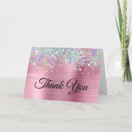 Cartão De Agradecimento Glitter Holo Foil Rosa Girassol