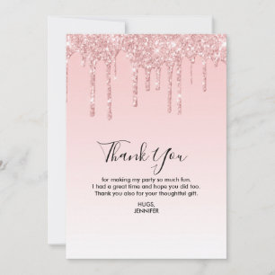 Cartão De Agradecimento Glitter Líquido de FAUX Rosa Moderna