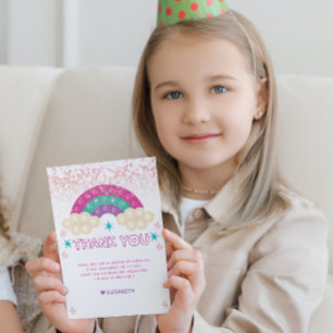 Cartão De Agradecimento Glitter Personalizado do Arco-Íris de Aniversári
