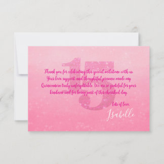 Cartão de Agradecimento Glitter Pink Quinceñera