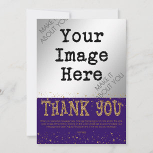 Cartão De Agradecimento Glitter Roxo e Dourado OBRIGADO A VOCÊ—handwrite o