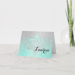 Cartão De Agradecimento Glittery Gradient Bat Mitzvah Obrigado Aqua