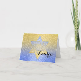 Cartão De Agradecimento Glittery Gradient Bat Mitzvah Obrigado Blue