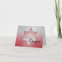 Cartão De Agradecimento Glittery Gradient Bat Mitzvah Obrigado Vermelho