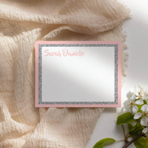 Cartão De Agradecimento Glittery Pink and Silver Obrigado Flat Card